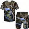 T Shirt & Shorts Sets 2piece Suit for Mens Fish Pattern Print Short Sleeve Tracksuit Leisure 3D Polyester Man's Set