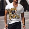 Oversized Animal T-shirt Unisex Black Tees Lion Print Shirts Pattern V-neck Tops Fashion Casual Short Sleeve Summer Unisex's Clothing