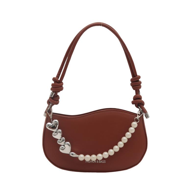 

Textured pearl chain small bag women s 2024 spring and summer new niche crossbody small bag fashion shoulder armpit bag коричневий