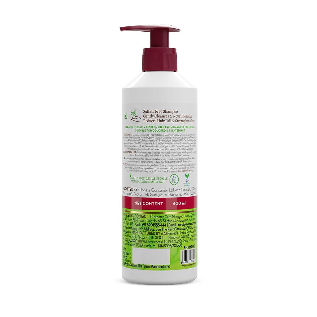 Mamaearth Onion Shampoo For Hair Fall Control And Growth 400ml | Smoothens, Strengthens, Softens Hair | For Men & Women All Hair Types