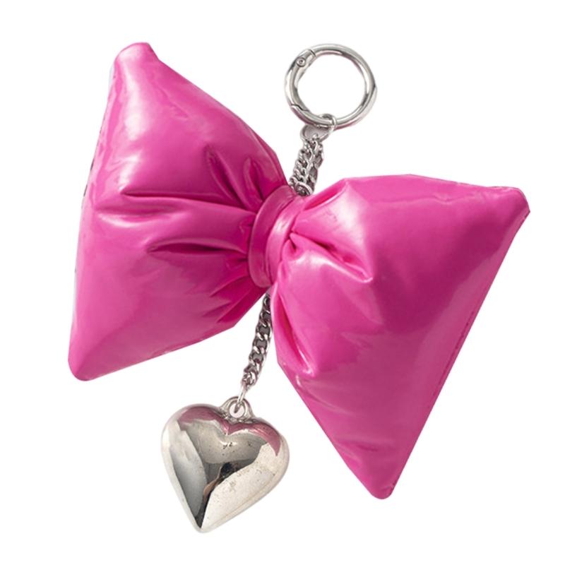 Sweet Lovely PU Leather Bowknot Heart Keychains Pendant Hangings Ornament Keyring Backpack Decoration for Women Girls