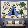 Handdrawn Camping  Picnic Hanging Cloth LargeSize Tapestry for Bars Coffee Shops  Homestays Cartoon Decorative Backdrop