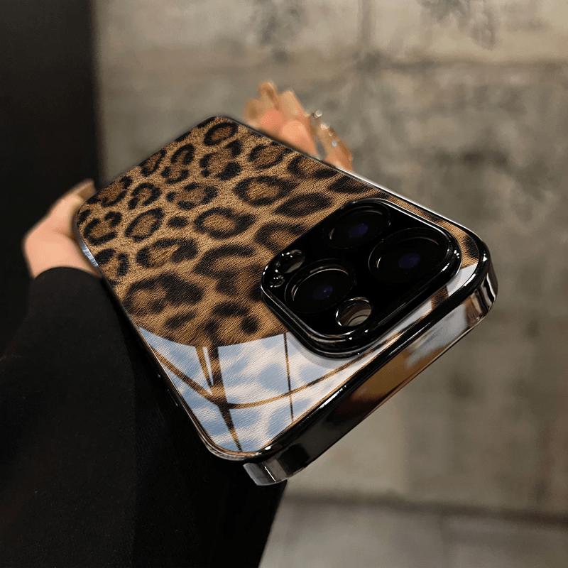 New Bright Electroplating Tempered Glass Back Leopard-Print Pattern Phone Case for Iphone 17 Air 16 Pro Max 15 14 Plus 13 12 11