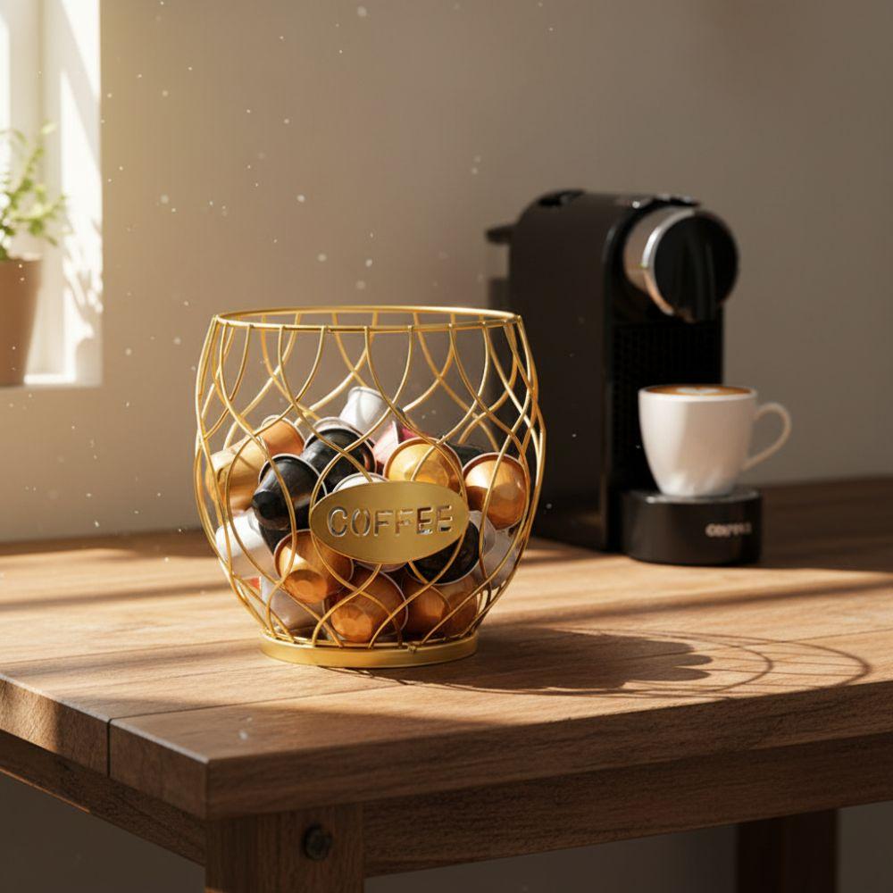 New Iron Coffee Pod Holder Hollowed-out Large Capacity Coffee Capsule Holder Creative Coffee Creamer Container Home Decor