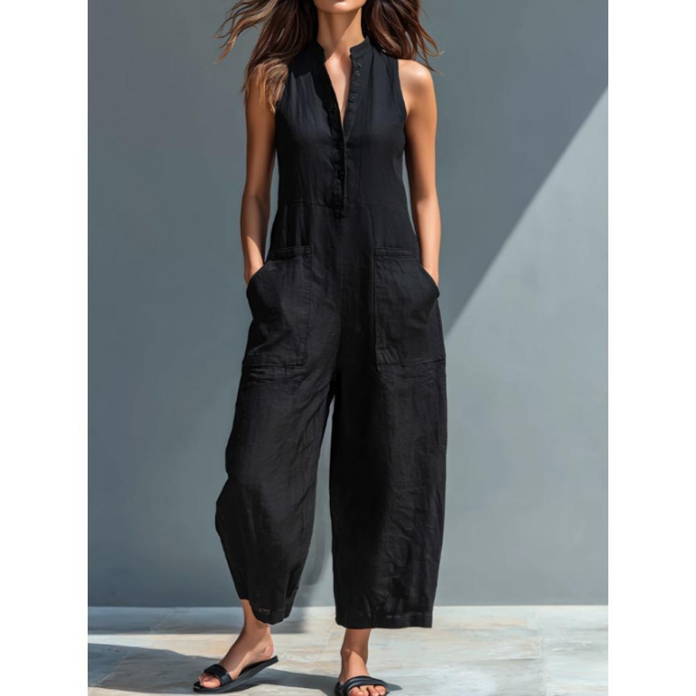 Casual Women s Sleeveless Stand-Up Collar Pocket Jumpsuit S