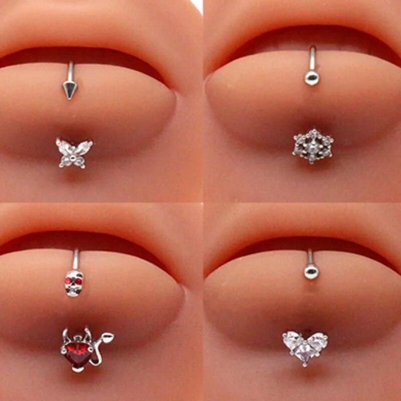 Anello per labbra per occhi alla moda, piercing per labbra in acciaio inossidabile, anelli per labret, piercing per setto per unghie a forma di cuore, farfalla, luna, loto