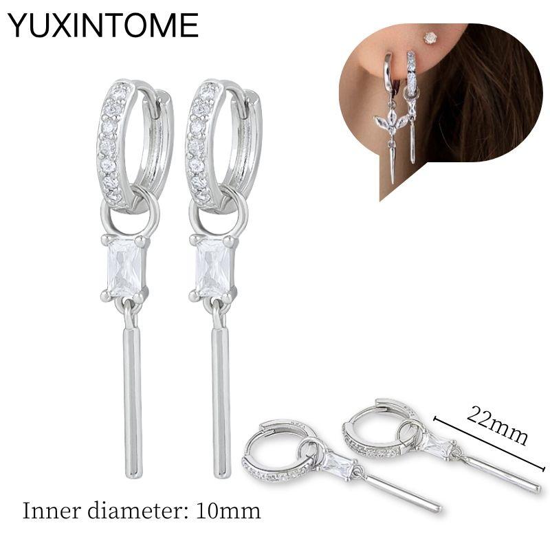925 Sterling Silver Ear Needle Fashion Hoop Earrings White Crystal Luxury Women's Silver Earrings Wedding Women's Jewelry Gift