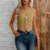 Linen Vest Top for Women Casual Slim Fit Sleeveless Button Down Waistcoat V