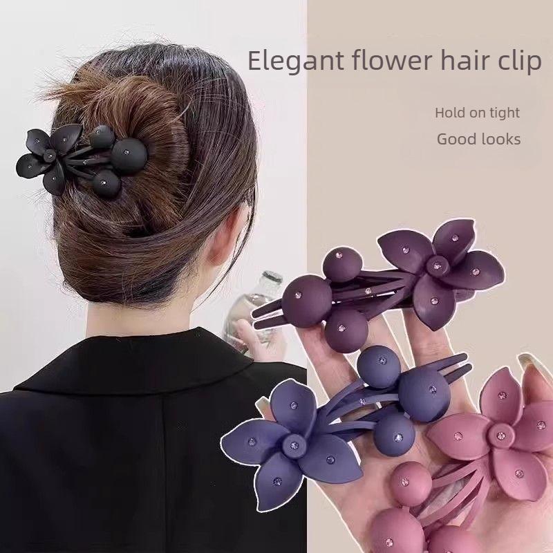 Flower-shaped Rhinestone Duckbill Clip, Side Clip, Back of Head Hair Updo Hair Clip, Elegant and Simple Hair Accessory for Women