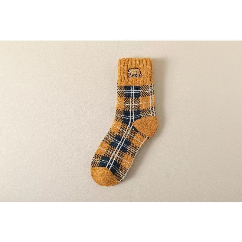 Męskie skarpetki wełniane do połowy łydki na jesień i zimę, pogrubione i polarowe ciepłe skarpetki wełniane z pętelką, wełniane skarpetki męskie w kratę i w blokach kolorystycznych