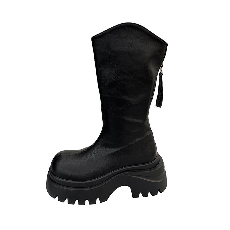 Thick heel thick sole boots women's 2025 spring and autumn new v-mouth thin but knee boots retro versatile knight boots