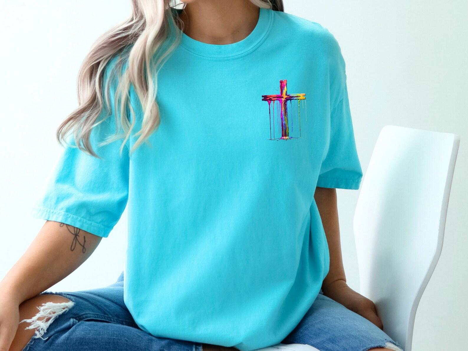 Dripping Paint Jesus Cross T-Shirt, Christian Faith Tee, Church Tee, Graphic Shirt L