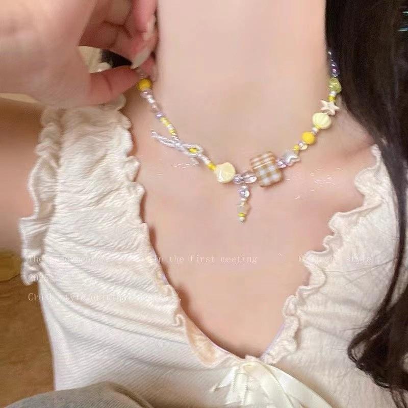 Dopamine Summer Beaded Necklace: Sweet, Unique Design for Women’s Cool Clavicle Style