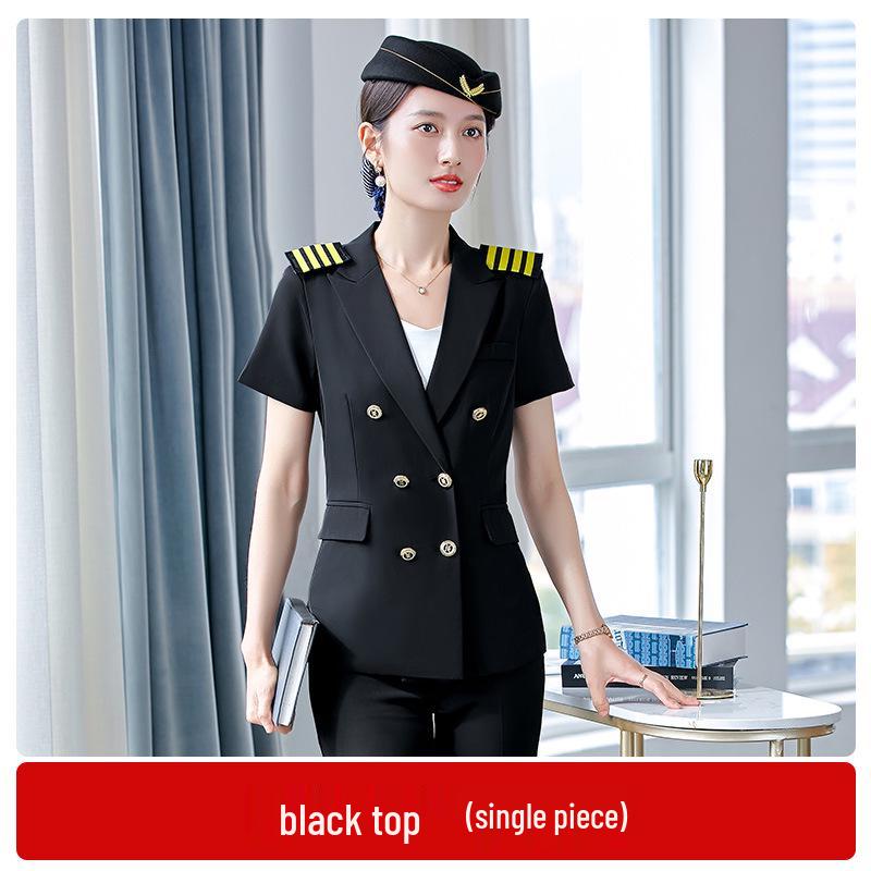 Women's Short-Sleeved Uniform Set for Summer: Ideal for Front Desk, Jewelry Store, Beautician, and Catering Services.