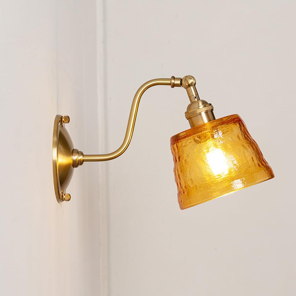 Farmhouse Vintage Glass Wall Light Fixture Green Amber Glass Industrial Wall Sconce Gooseneck Adjustable Arm Antique Gold Bedroom Wall Lamp for