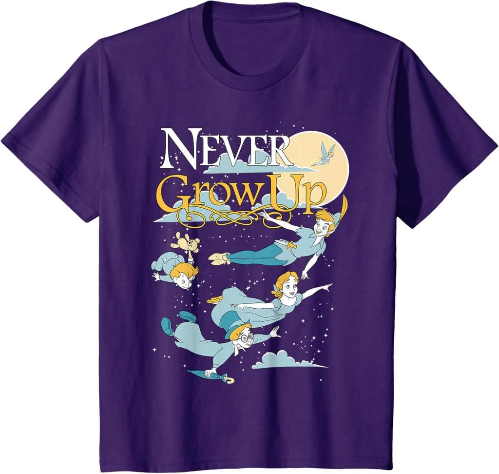 Maglietta Casual Moda Disney Peter Pan Scatto di Gruppo Non Crescere Ritratto Notturno S-4XL Estate
