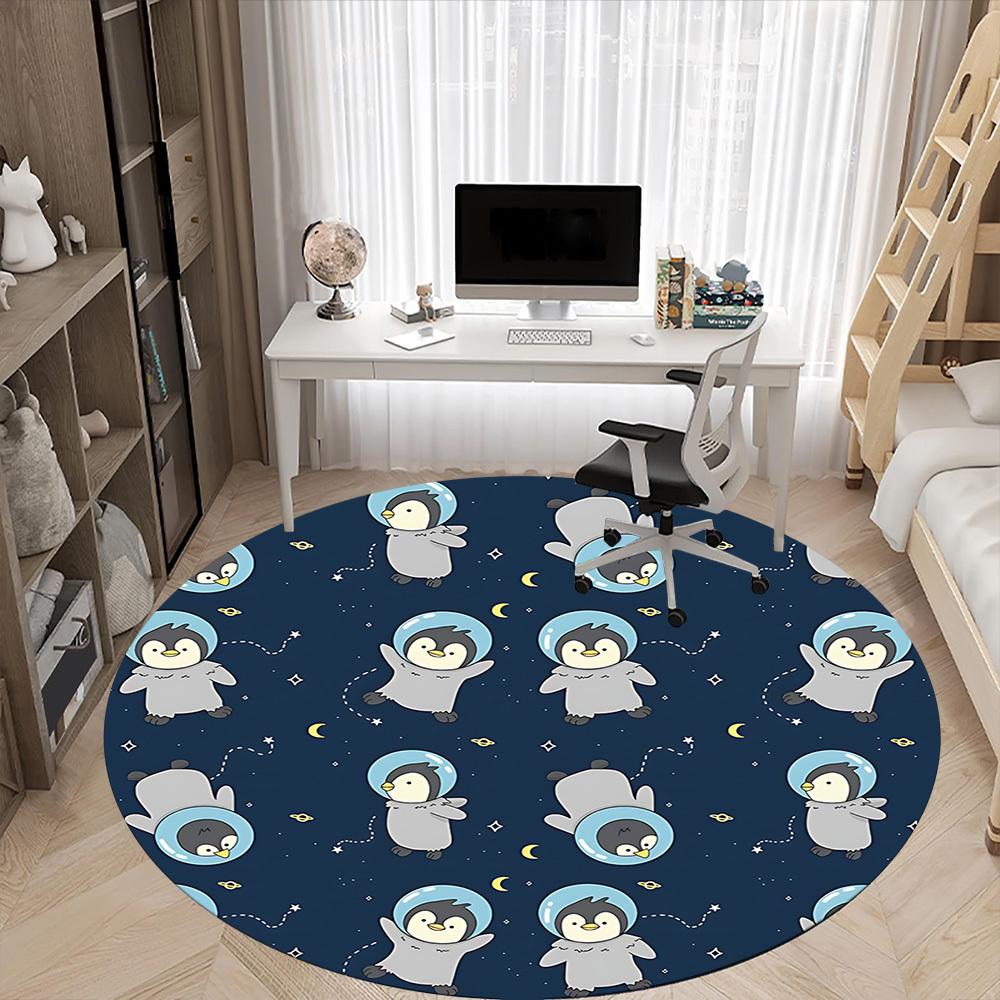 1PC SpacePenguins Office Round Area Rug, Mat Suitable For Office, Under Office Chairs Bedroom Living Room Home Decor, Room Deco