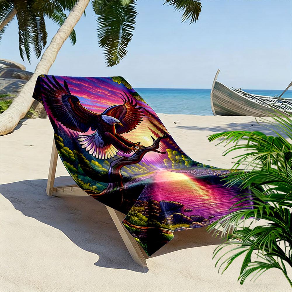 Majestic Eagle Sunrise Flight Print Beach Towel, Quick Drying, Suitable for Travel, Outdoor Sports, Jogging, the Beach and Swimming, Gift