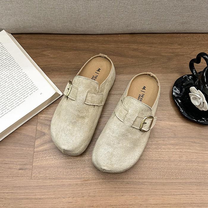 Mattiertes Leder Großkopf Boken Hausschuhe Damen 2025 Herbst neu kleine dicke Sohle erhöhend Einzelne Schuhe Außenhausschuhe