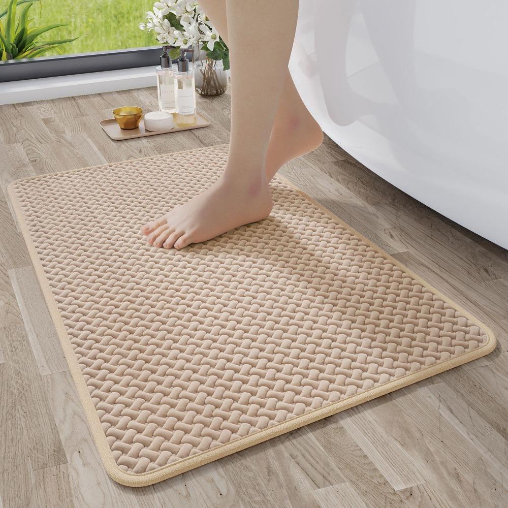 Durable Non Slip Weave Texture Bathroom Rug Quick Dry Washable Bath Mat Absorbent Thickened Shower Mat Kitchen
