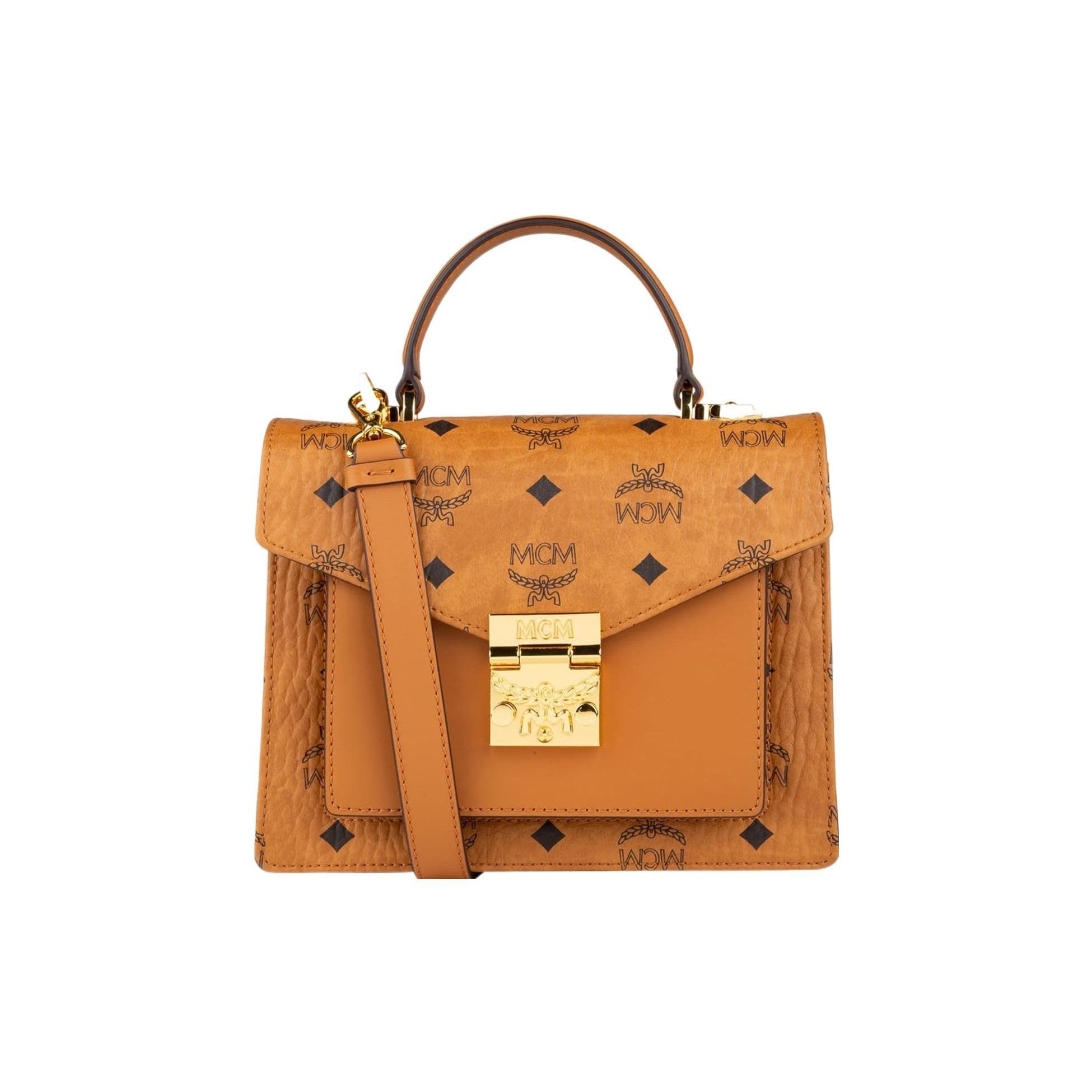 MCM Patricia Satchel Visetos Monogram Crossbody Schouder Gecoat Canvas Handtas Dames handtassen Bruin Cognac MWEAAPA01CO001 Basic Set (Bag+Dust Bag)