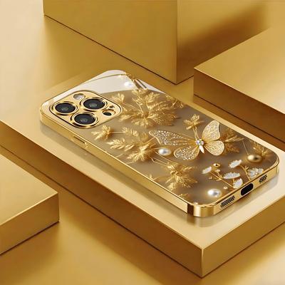New Diamond Butterfly Pattern Minimalist Niche Trend Electroplated Glass Case for Iphone 17 Pro Max 15 14 13 Pro 13 12 11