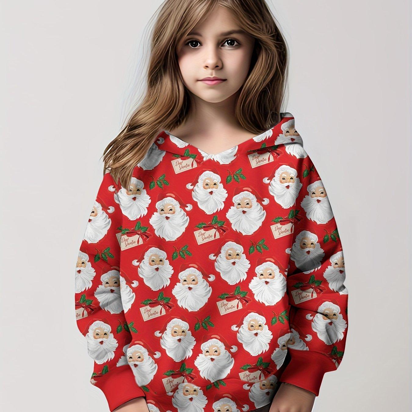 

Розовая толстовка с принтом Санта-Клауса для мальчиков и девочек, повседневная толстовка с капюшоном на весну и осень, теплая толстовка с длинными рукавами 160