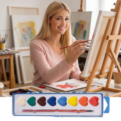 8 Colors Heart Watercolor Paint Set Washable Water Color Paint with Brush Valentine's Day Gifts for Art Activities Painting Party Craft Accessories