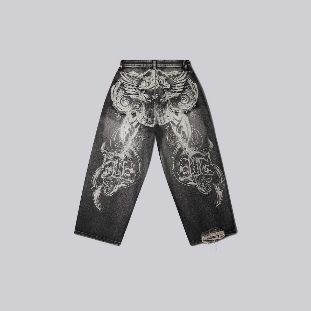 

RogueWave Y2K High Street Dark Fashion Gothic Unisex Jeans American Harajuku Baggy Straight Pants Hip Hop Rock Trend Wide Pants S