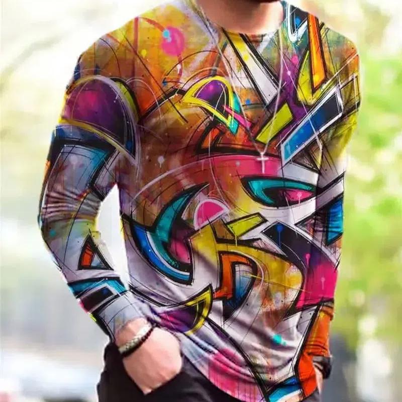 Men Spring And Fall Fashion Classic Street Casual 3d Printing O Collar Long Sleeve Loose Personality T-Shirt Plus Size Top