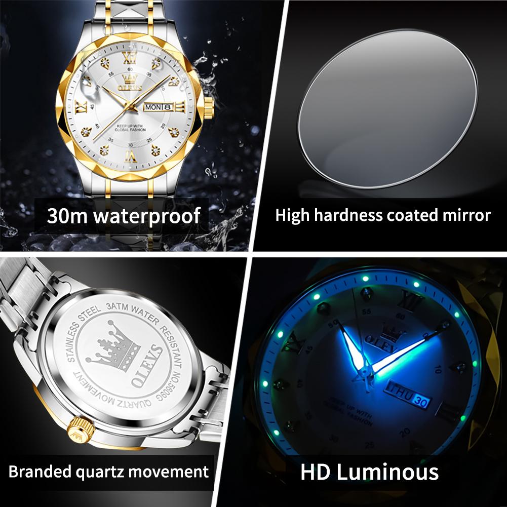 OLEVS 5609 Classic Business Quartz Watch for Man Stainless Steel Waterproof Calendar Luminous Men's Wristwatch