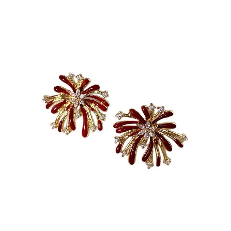 Red Wine Color Glazed Ceramic Flower-shaped Earrings - Elegant and Beautiful, Perfect for Various Outfits. Ear Ornaments.