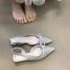 Trendy pointed wrinkled bow bag head sandals women's summer slope heel empty single shoes