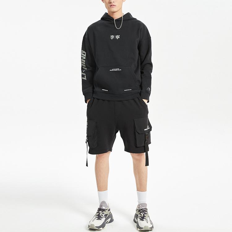 Li Ning Youth Stylish Fleece Hooded Sweatshirt Men Sweatshirt Standard-Black AWDQ831-2