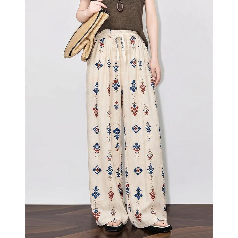 Demana Women s Relaxed Floral Print Straight Leg Casual Pants L