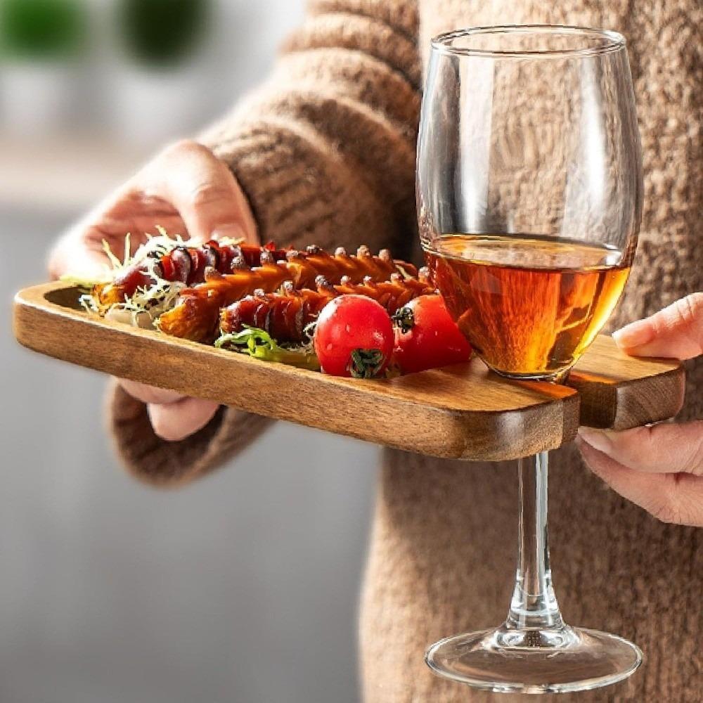 2pcs Wooden Appetizer Plates with Wine Glass Holder Holder Design Cheese Board  Social Gathering