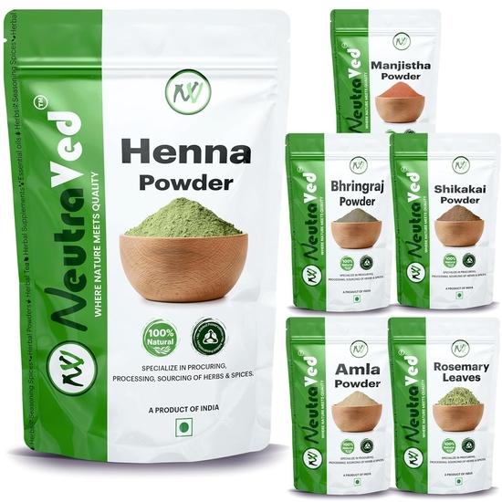 NeutraVed Herbal Henna Pest Kit, Enriched with Amla, Bhringraj, Shikakai, Rosemary, and Manjistha for Natural Hair Care, Nourishment and Coloring.