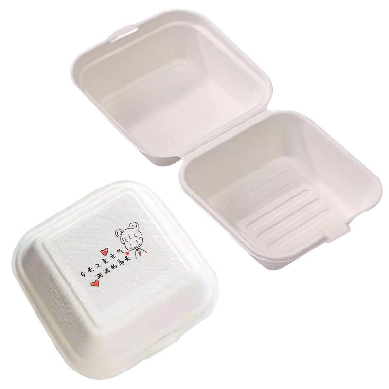 50PCS/LOT Degradable Food Box Hamburg Box Sugarcane Pulp Material Environmental Protection Disposable Food Case  Wholesale