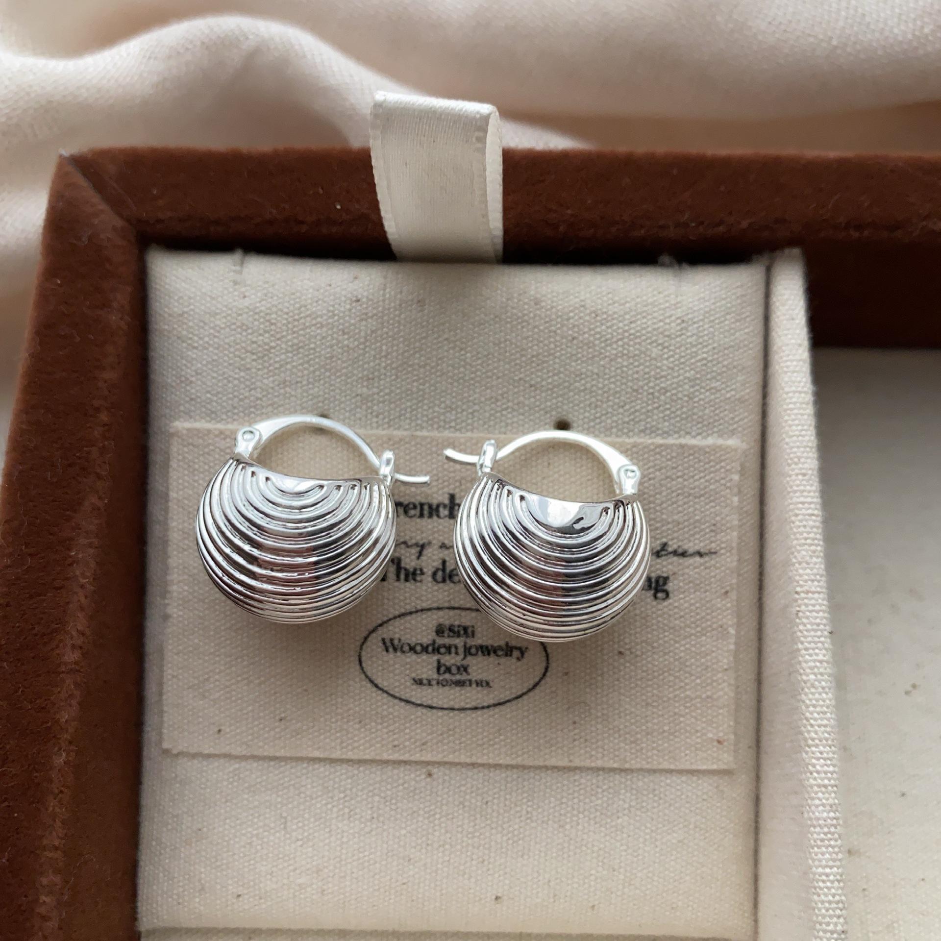 

French metal bag, earrings, ear buckles, light luxury fashion, high-level personality, unique art, cold and simple earrings