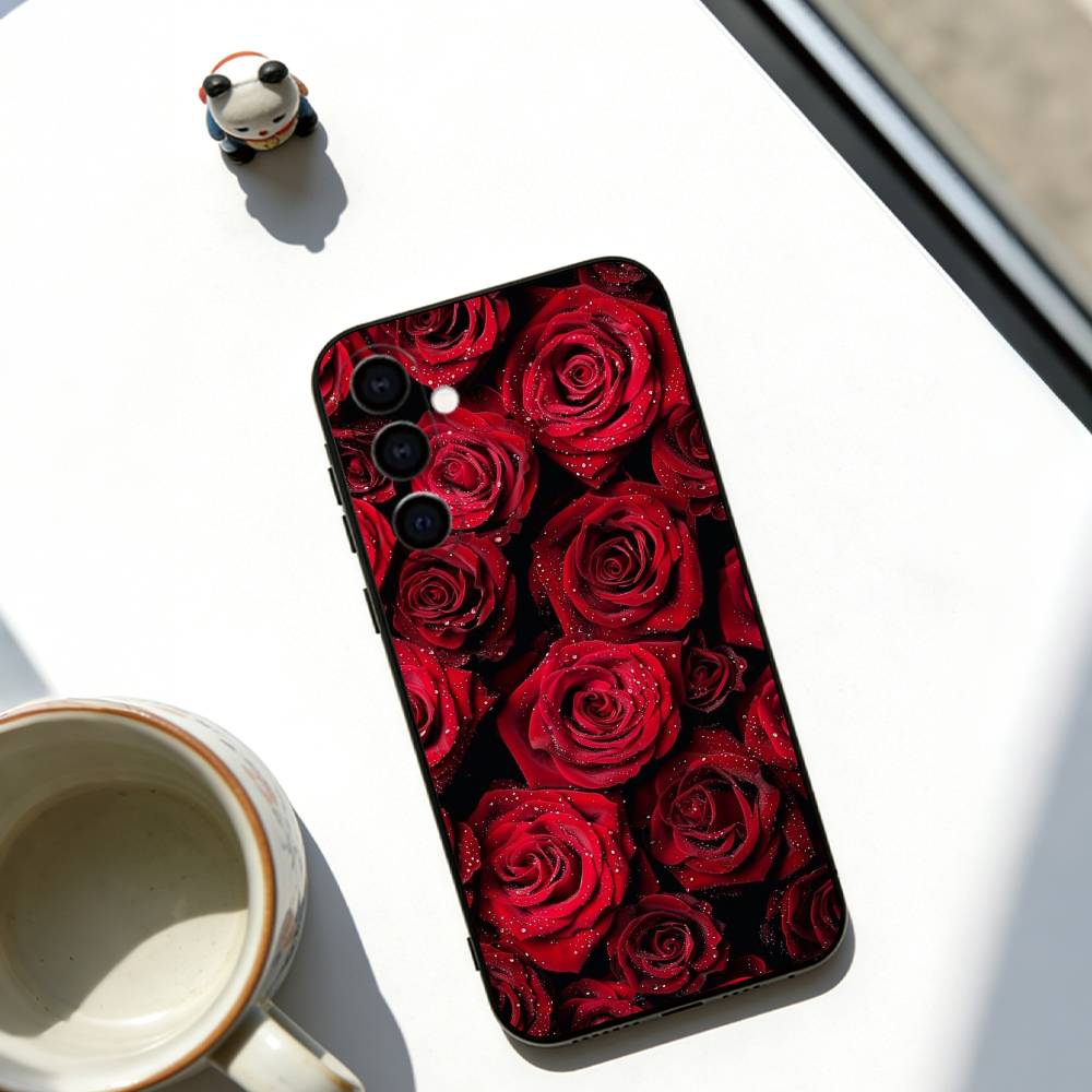 Flower Phone Case Black Silicone Soft For Samsung Galaxy A73,A72,A71,A70,A53,A52,A51