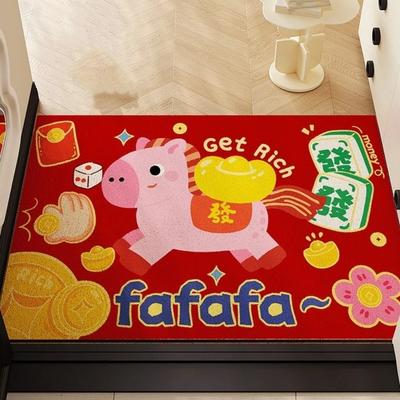 Anti-slip Chinese New Year Doormat Stain Proof Wear-Resistant Entrance Mat Cartoon Red Horse Pattern Carpet Home Entrance