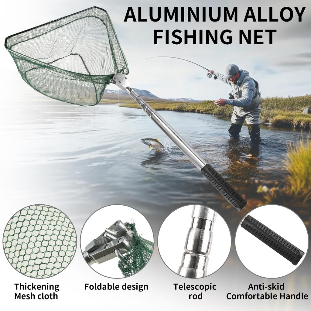 Telescope 155CM Fishing Landing Net Foldable Collapsible Aluminum Alloy Portable Fishing Net for Bird Fish Catch Fishin Hand Net