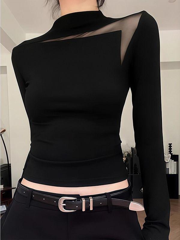 Women's Trendy Autumn Mesh Spliced Long Sleeve Slimming Top