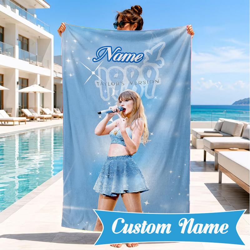 Personalisierbares Strandtuch mit Namen, Top-Sängerin Taylor, Mikrofaser-Strandtuch, Leicht für Sommerreisen, Schwimmbad-Fan, Geburtstagsgeschenk