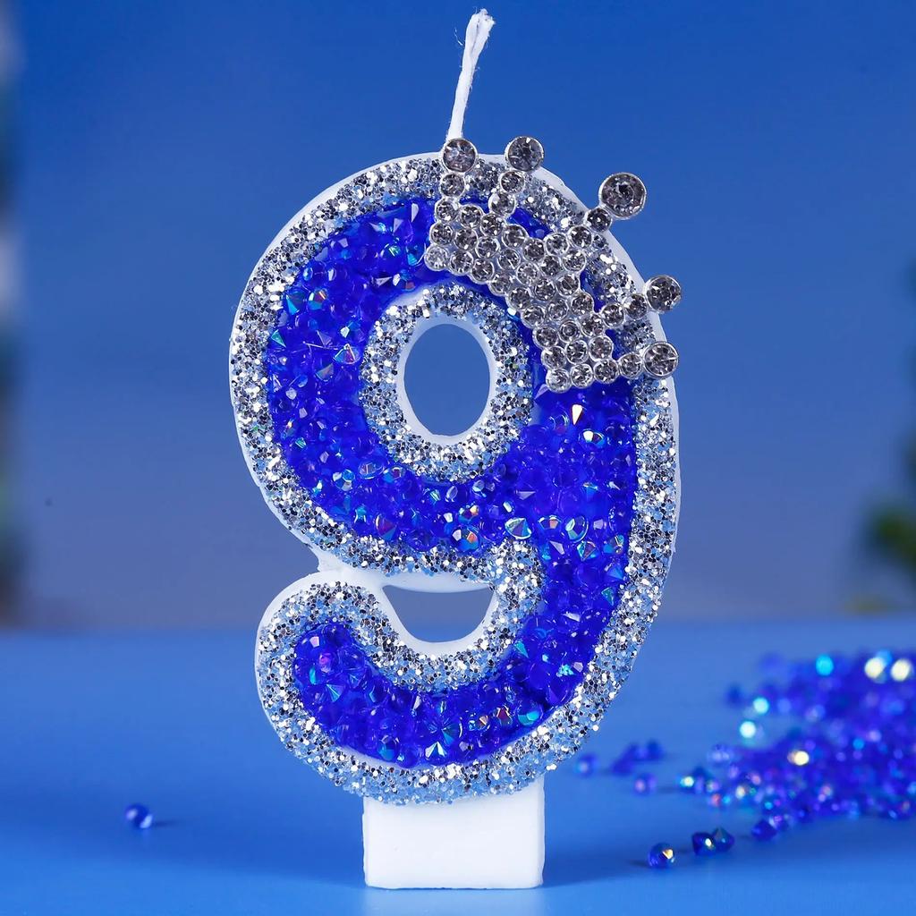 Number Birthday Candle Shiny Crown Digital Cake Topper Candle Kids Birthday Anniversary Party Decoration Supplies Birthday Favor