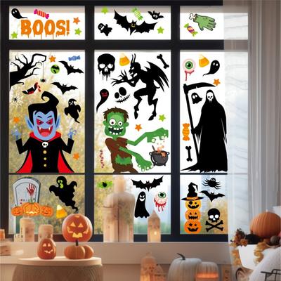 Halloween Fensteraufkleber Schädel Fledermaus Geist Fensterglas statische Aufkleber Feiertags-Partydekoration Halloween Fensteraufkleber