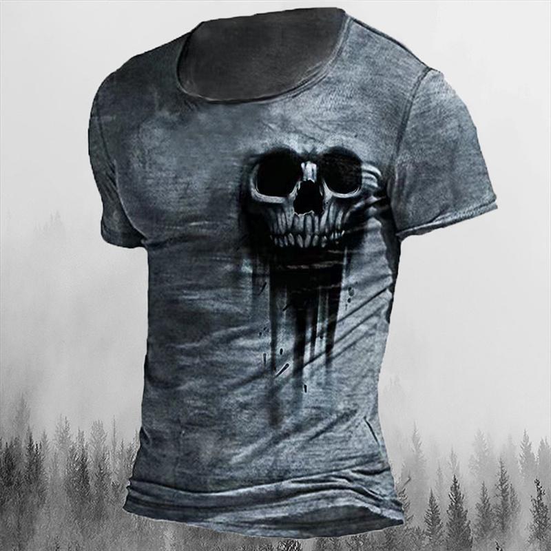 Men's Retro Skull Pattern T-shirt Horror Print Men Tops Hip-hop Rock Street Outfit O-neck Short Sleeved T-shirt Oversized Tshirt