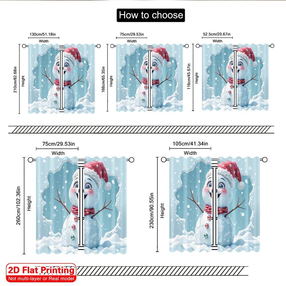 2pcs 2D Flat Printing Merry Christmas Window Curtains Winter Snowman Breakout 100% Polyester Without Electricity 0 for Home Wall