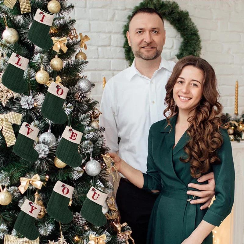 Christmas Socks Knitted Snowflake Letter Socks Large Capacity Christmas Tree Ornaments Candy Gift Stockings Holiday Pendants