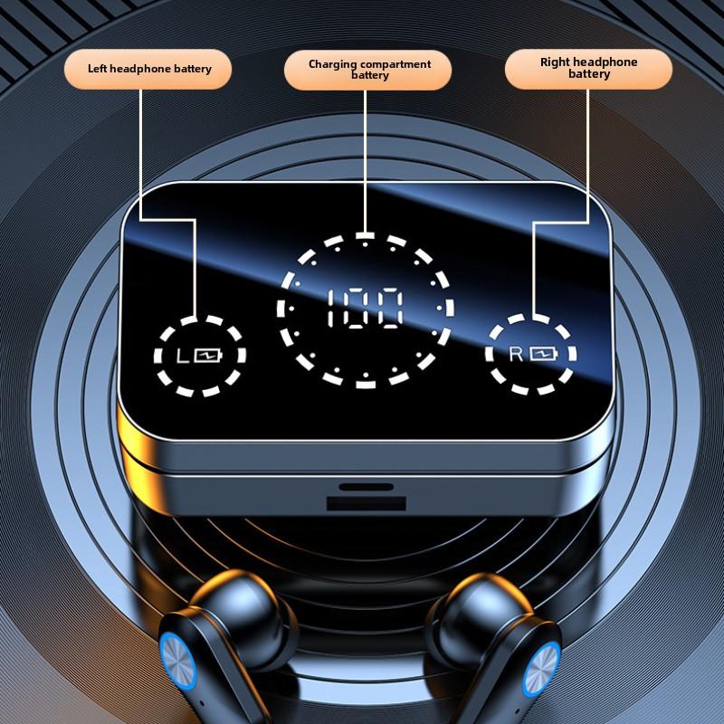 Mirror Digital Display Wireless Bluetooth Headphones In-ear Long Endurance Sports Headphones with Handle